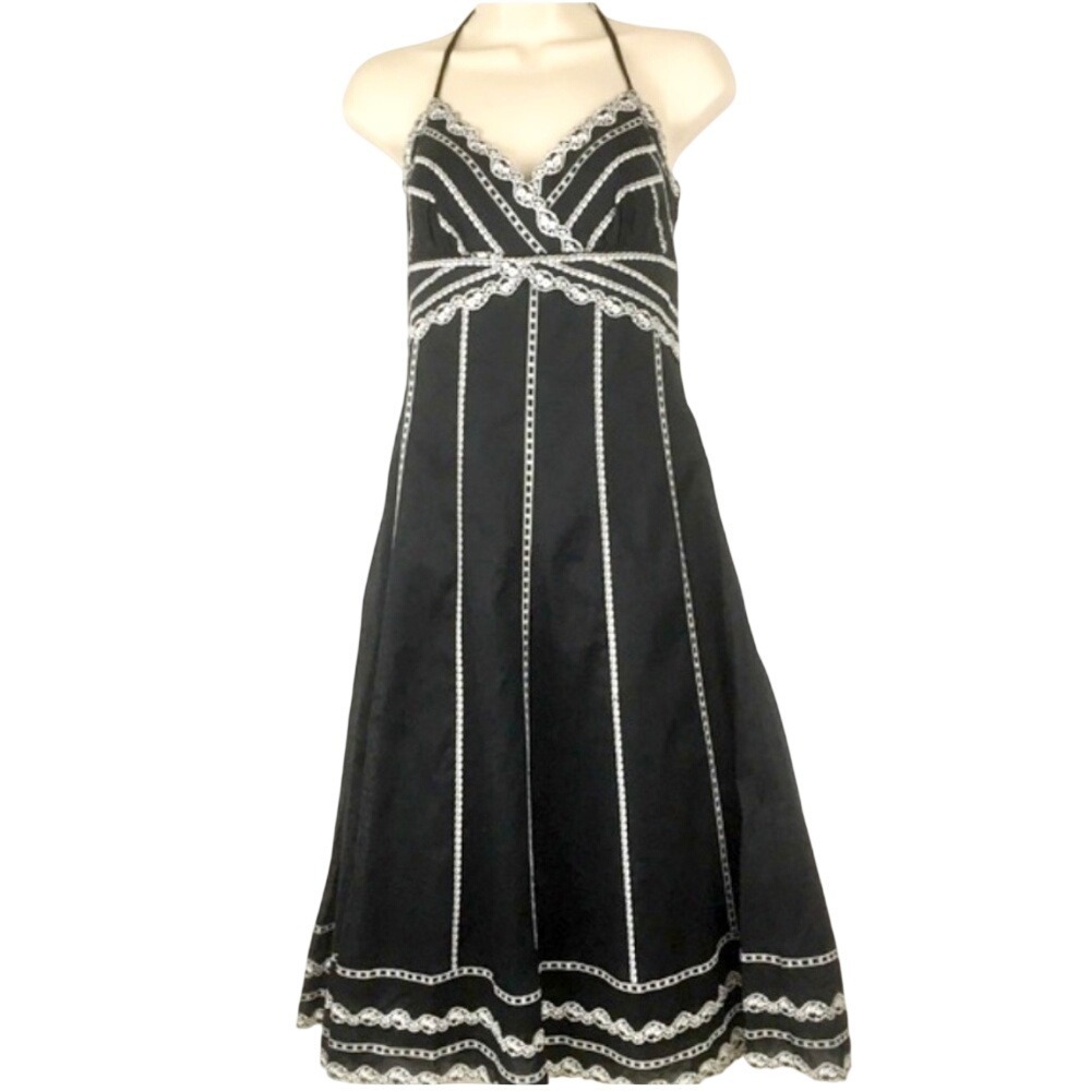 White House Black Market Halter Dress Embroidered Lace, Womens 6 Black